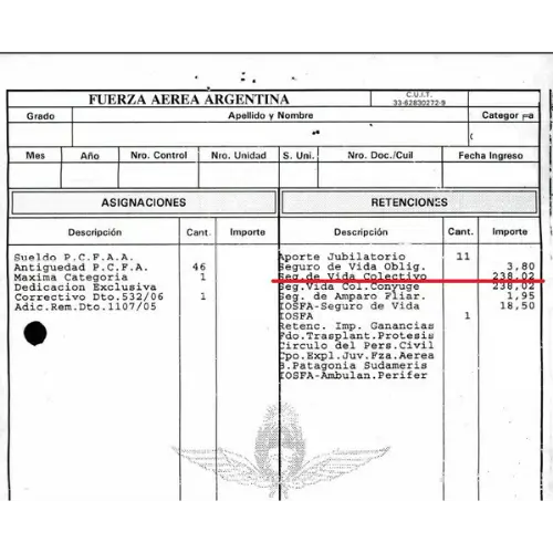 RECIBO DE SUELDO DE FUERZA AEREA ARGENTINA