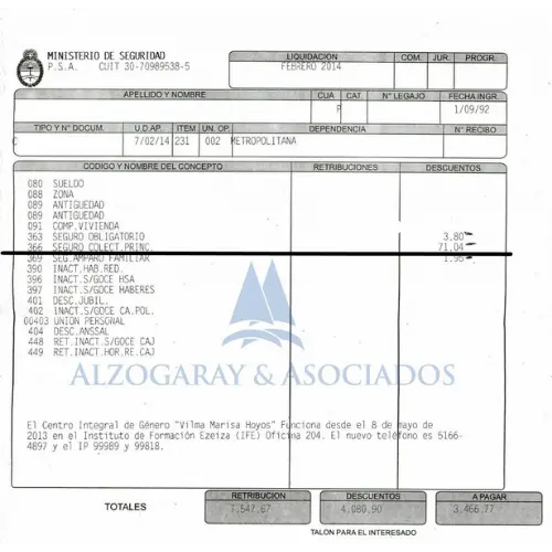 RECIBO DE SUELDO DE PSA (POLICIA DE SEGURIDAD AEROPORTUARIA)