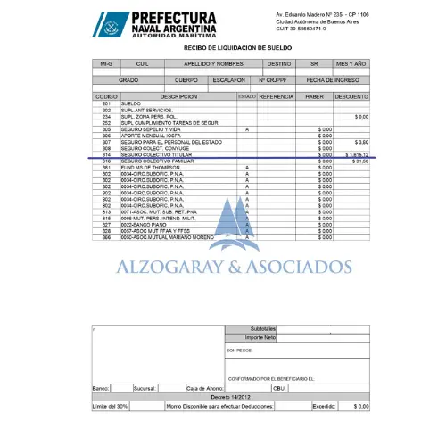 RECIBO DE SUELDO PREFECTURA NAVAL ARGENTINA